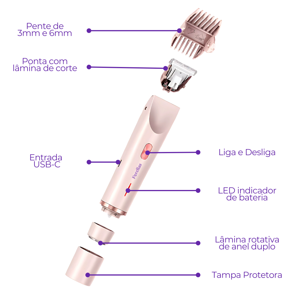 Aparador de Pelos Feminino – Fácial e Íntimo à Prova d’Água!