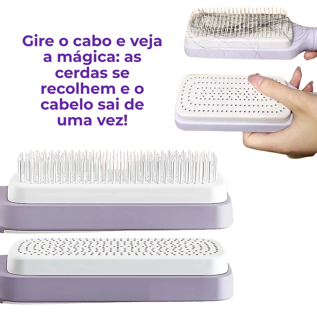 Escova de Cabelo Autolimpante - Cabelos Arrumados com Praticidade e Higiene!
