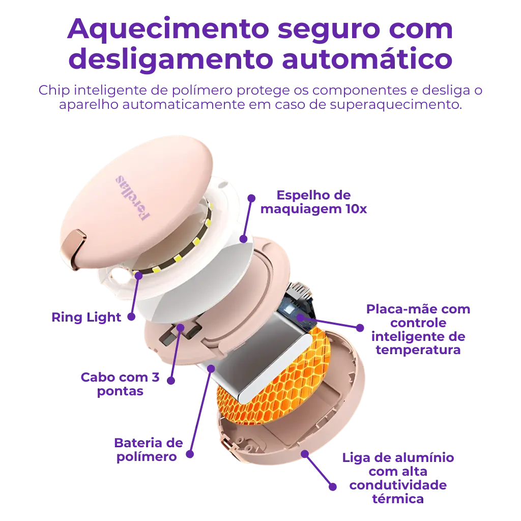 Mini Espelho 4 em 1 - Luz, Power Bank e Mãos Quentes!