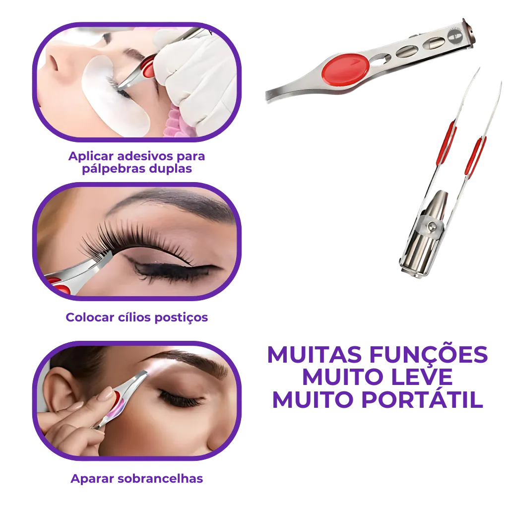 Pinça com Luz LED - Sobrancelhas Alinhadas com Facilidade!