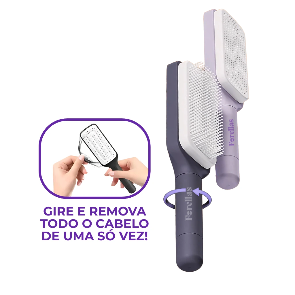 Escova de Cabelo Autolimpante - Cabelos Arrumados com Praticidade e Higiene!