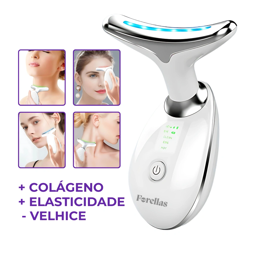 Massageador facial elétrico – Rejuvenescimento com LED!